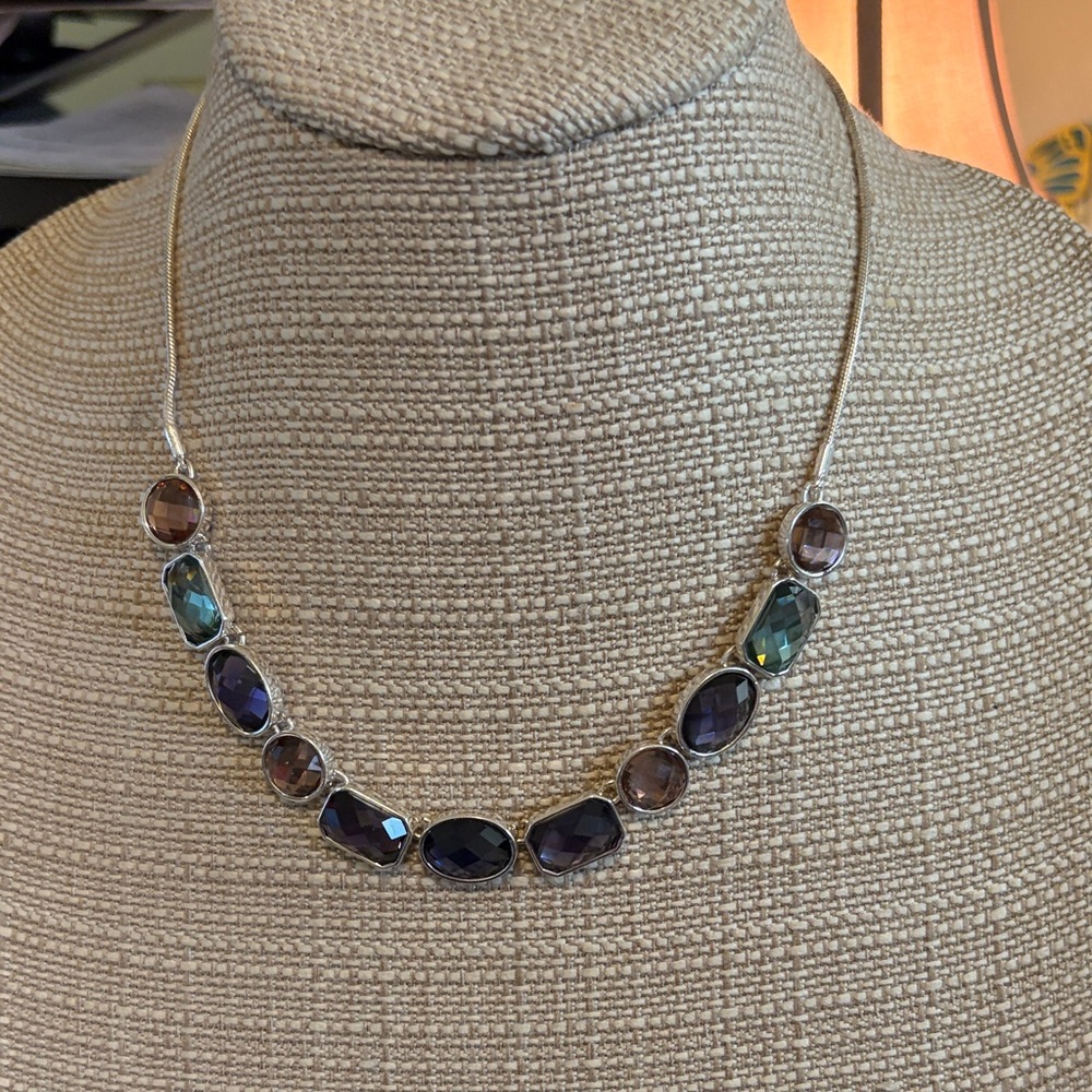 Multi-Stone Faceted Necklace in Smoky Purple and Teal